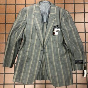 新品☆タグ付き68,000円のDORMEUIL 2つボタンテーラードジャケット サイズA8 グラスグリーン系オシャレチェック柄日本製ウール麻混毛台場