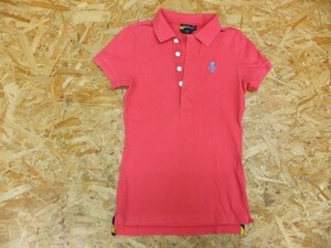 Ralph Lauren RUGBY ラルフローレン ラグビー レディース 綿100% ドクロ刺繍 比翼 半袖ポロシャツ 赤ピンク サイズXS