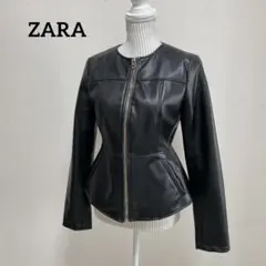 ザラ　ノーカラージャケット　フェイクレザー　ブラック　黒　ポケット　Mサイズ