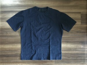 訳有 PRADA プラダ 半袖 Tシャツ 黒に近い紺 サイズL イタリア製 /トップス/シンプル/無地/厚手/伸縮/ストレッチ/丸首/クルーネック/古着