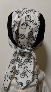 ★バンダナキャップ★ハンドメイド　自転車柄×無地　サイクリング　白