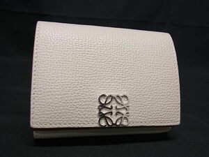 1円 ■美品■ LOEWE ロエベ アナグラム トライフォールド レザー 三つ折り 財布 ウォレット 小銭入れ レディース ベージュ系 AY2016