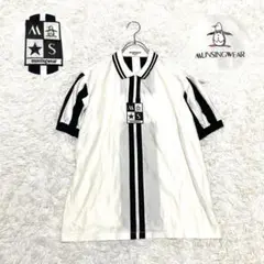 極美品　MUNSINGIEAR（L）半袖ポロシャツ　刺繍ロゴ　モノクロ　ゴルフ