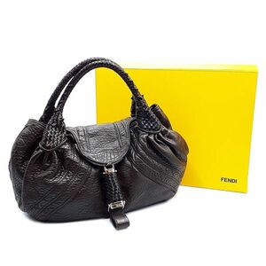 ◆超美品◆ フェンディ FENDI ハンドバッグ 鞄 スパイバッグ 8BR511 裏地ズッカ柄 ズッキーノ レザー ダークブラウン系 01-24021311-X