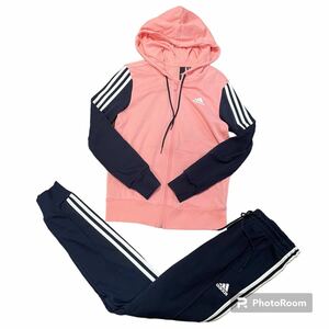 【超希少品】adidas アディダス　ジャージ　上下　セットアップ　レディース　パーカー　パンツ　パフォーマンスロゴ　紺　ピンク　L