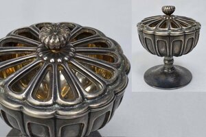 銀製 菊形透彫蓋 唐草彫 香炉 152ｇ 煎茶道具