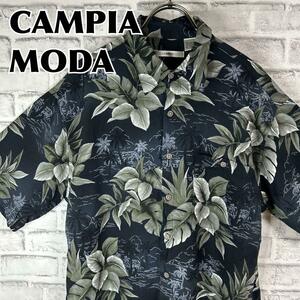 CAMPIA MODA カンビアモダ 黒アロハ 植物 アロハシャツ 半袖 輸入品 春服 夏服 海外古着 ボタニカル 派手 南国 植物 総柄 レーヨン