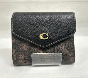 未使用品 COACH C3161 ウィン スモール ウォレット ウィズ ホース & キャリッジ ダークブラウン コンパクト財布 三つ折り コーチ 170470