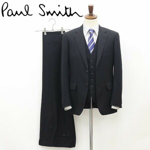 ◆Paul Smith ポール スミス ストライプ 裏地花柄 3ピース 2釦 セットアップ スーツ 黒 ブラック M/L