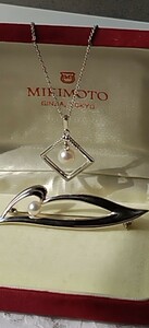 MIKIMOTO ミキモト真珠　一粒パールブローチ、ネックレスセット　シルバー製　ブランドパール