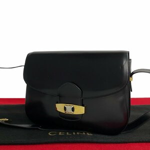 極 美品 CELINE セリーヌ ヴィンテージ トリオンフ ロゴ 金具 レザー 本革 ミニ ショルダーバッグ ポシェット サコッシュ ブラック 41755