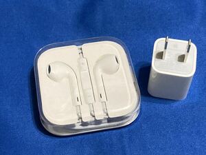 Apple 純正 iPhone イヤホン / イヤフォン 有線 ライトニング+充電器 電源アダプタ コンセント ( A1385 ) 新品セット！