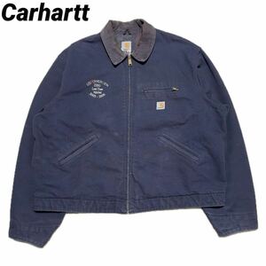 1円 Carhartt デトロイトジャケット 52 ダークネイビ企業ロゴ カーハート USA製 大きいサイズ アクティブ サンタフェ 裏地ブランケット