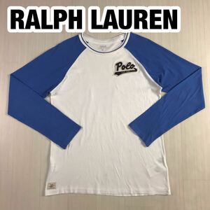 RALPH LAUREN ラルフローレン 長袖Tシャツ L ブルー ホワイト ラグランスリーブ