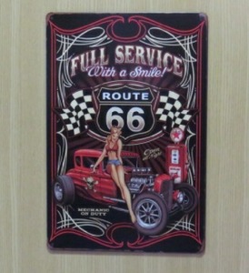 送料無料 ガレージ ルート66 金属製 メタルサインプレート 整備工場 ROUTE66 HOT ROD ホットロッド アメリカングラフィティ 看板 ブリキ