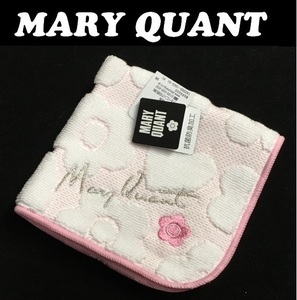 【MARY QUANT】(NO.5319)マリークワント タオルハンカチ ホワイト×ピンク　デイジー　未使用　マリクワ　25cm