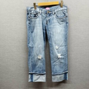 L710 ABERCROMBIE&FITCH アバクロンビー＆フィッチ A＆F デニム パンツ ジーパン ダメージ風 クロップド レディース ライトブルー 2