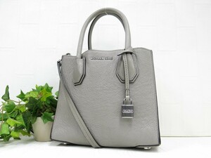 Michael Kors マイケルコース◆カーフ レザー 本革◆2way ショルダー ハンド バッグ◆グレー SV金具◆超美品◆ロゴ金具◆斜め掛け◆N7849