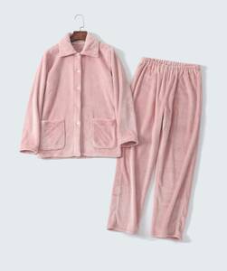 ”６【新品・ピンク・S】パジャマ ルームウェア レディース フランネル 下セット ふわふわ もこもこ 長袖 長パンツ 厚手 部屋着 保温性 送