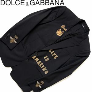 【送料無料】Dolce&Gabbana ドルガバ 蜂　王冠　刺繍　テーラードジャケット　50 XL メンズ　ブラック　黒　ドルチェ＆ガッバーナ スーツ