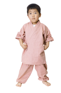 【ひめか】作務衣 日本製 子供 絣紬 作務衣 ピンク100ｃｍ