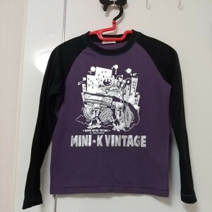 【送料無料】 MINI-K ミニケー 長袖Tシャツ 130サイズ 男の子 パープル、黒系 プリントシルバー