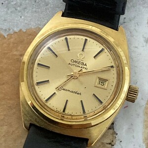 ◆稼働品◆良品◆ OMEGA オメガ シーマスター 自動巻 デイト ゴールド文字盤 レディース腕時計 