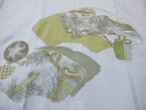 1円 良品 化繊 長襦袢 男性用 和装 浮世絵 地紙 仕覆 風景 高級 渋カッコいい 袷 身丈136cm 裄68cm【夢職】★★★