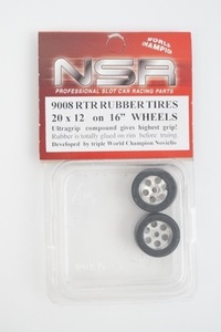 新品 NSR 1/32 RTR RUBBER TIRES 20×12 on 16 WHEELS アルミホイール タイヤ 9008 スロットカー