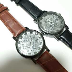 新品　スケルトン 　腕時計　黒茶色の二本セット　3