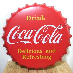 ブリキ看板 ボトルキャップ コカコーラ アンティーク COCA-COLA ロゴ 壁飾り 赤 かわいい 正規品 アメリカン 雑貨 インテリア 可愛い