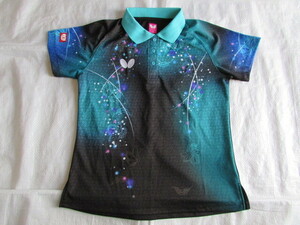使用少なめ きれい 記名有り ウイメンズ Mサイズ Butterfly 半袖 ゲームシャツ ユニフォーム バタフライ JTTA 日本卓球協会公認