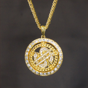 [PENDANT NECKLACE] Hip Hop Gold ＄ベアリング入り 回転 クリスタルCZ ゴールデン ドル マーク ペンダント ゴールド チェーン ネックレス