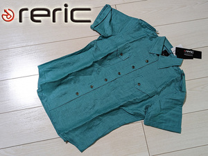 ◆◆新品 reric レリック 快適 リネン 麻混 半袖 サファリシャツ メンズ M 定価13,200円 グリーン 緑 麻 ヘンプ 高品質 涼しい