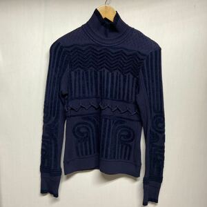 【mame kurogouchi マメ グラゴウチ】Jomon Pattern HighNeck Knitted Top セーター 1 ブラック レーヨン 2311oki