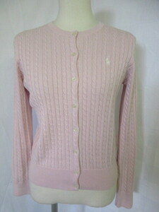 ９１７　ポロ　POLO　ラルフローレン　ピンク色　縄編み模様　綿素材　ニットカーディガン　12～14歳サイズ