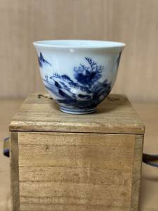 中国古美術 古玩 青花古染付 山水　茶碗　茶道具　清時代　青華磁 