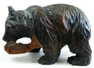 [IM]　木彫り熊　木彫熊　熊　鮭　鮭咥え　置物　インテリア　高さ：約17㎝