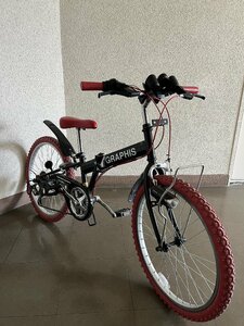 【北見市発】グラフィス GRAPHIS 折りたたみ自転車 PH9NJ00716 6段ギア 22インチ ブラック×レッド