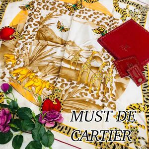 MUSTDECARTIER マストドゥカルティエ 女性 レディース スカーフ ブランドスカーフ Cartier カルティエ 総柄 ロゴ アイボリー 84×84