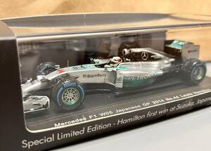 スズカ限定 スパーク 1/43 メルセデス F1 W05 2014年日本GP初優勝 #44 ルイス・ハミルトン　レインタイヤ仕様