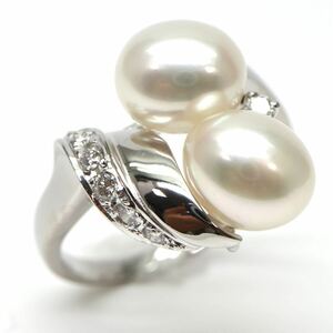 MIKIMOTO(ミキモト)◆Pt900 本真珠/天然ダイヤモンドリング◆A 約6.8g 約15号 0.13ct diamond パール pearl ring指輪 jewelry EB7/EC1