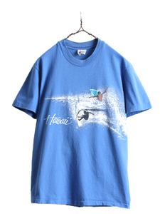 80s USA製 ■ ハワイ サーフ アート イラスト プリント Tシャツ メンズ M / 古着 80年代 ビンテージ アロハ柄 サーフィン シングルステッチ