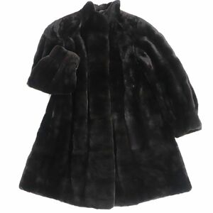 極美品▼EMBA　エンバ　MINK　シェアードミンク　裏地ペイズリー柄　本毛皮セミロングコート　ダークブラウン　F　毛質柔らか◎