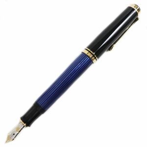 極美品●Pelikan ペリカン M600 スーベレーン ペン先14K EFニブ 吸引式 万年筆 ブルー×ブラック×ゴールド 箱/インク付き