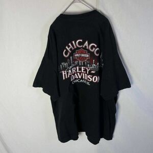 アメリカ製　HARLEY-DAVIDSON ヘインズ　半袖プリントTシャツ　古着　2XLサイズ ブラック　