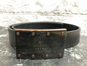 グッチ　ウッド　レザー　ベルト　GUCCI