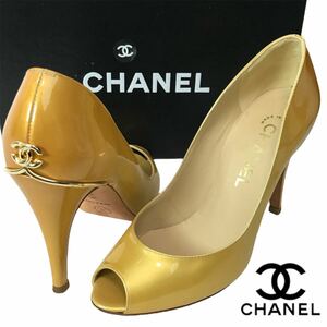 j102 CHANEL シャネル ココマーク エナメル パンプス オープントゥ ハイヒール パテント レザー 36 イタリア製 正規品 G25879 レディース