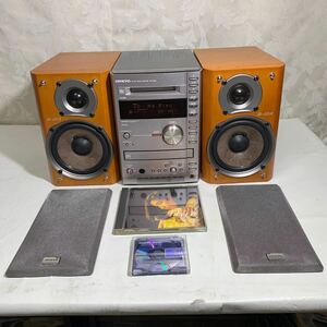ONKYO CD/MD/AM/FM システムコンポ FR-155A 動作確認済 デモ用音楽CD(岡村孝子),MD1枚,ラジオアンテナ,SPコード付