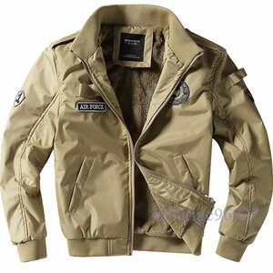 Y532☆新品ミリタリー メンズ MA-1空軍ジャケット裏起毛 刺繍ワッペン スタジャン フライトジャケット ジャンパー ブルゾン カーキ